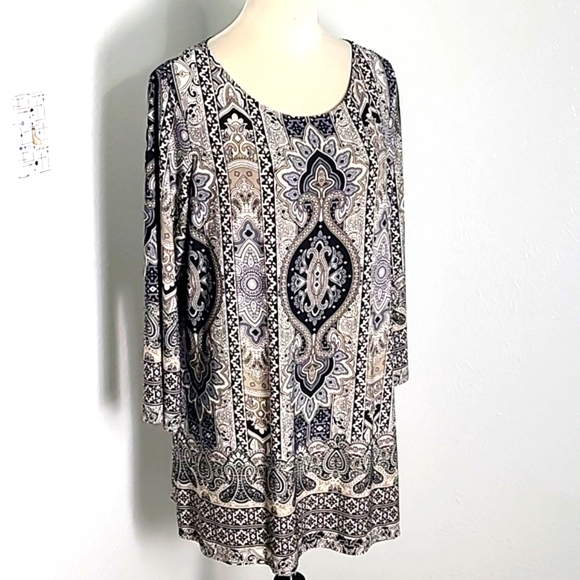Roz & Ali Black & Cream Patterned Jersey Tunic, Size XL - Picture 2 of 8